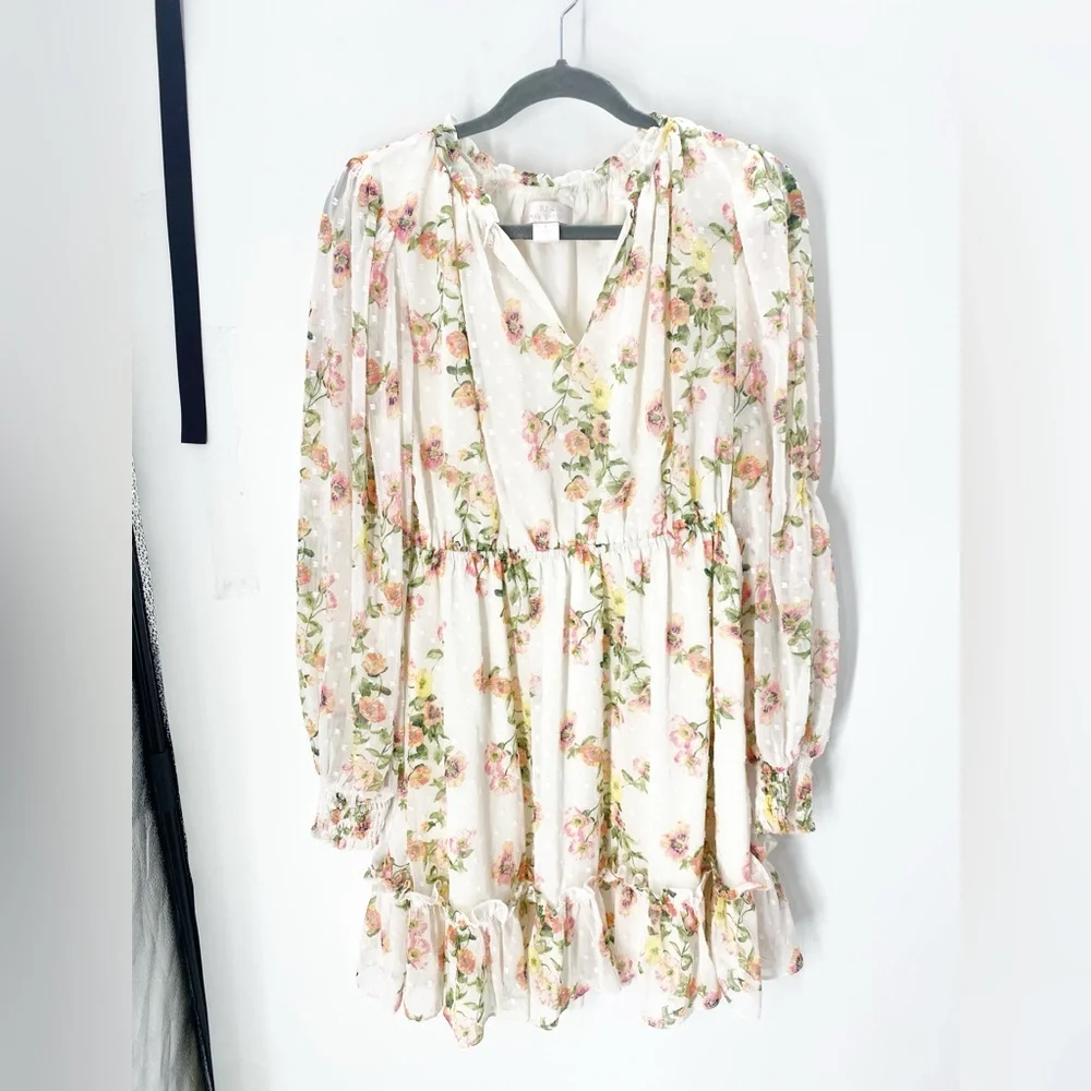 Rachel Parcell Women’s Floral Print Swiss Dot Dress Sz S with Ruffle Hem - Picture 5 of 7